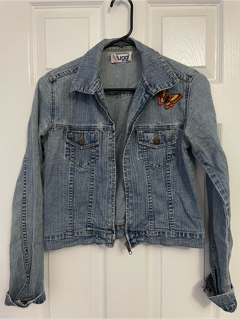 Plugg Light Blue Denim Jacket with Butterfly Patch